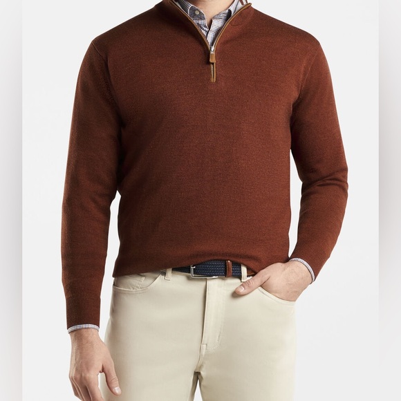 Peter Millar Wool Silk Suede Trim 1/4 Zip Sweater - M - Picture 2 of 9